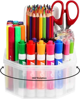 Produktbild von Unyqoos® Drehbarer transparenter Schreibtisch-Organizer (360°) – Stiftehalter aus ABS, 5 Fächer für Büro, Schule und Zuhause