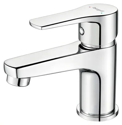 Image de Robinet de salle de bain Ibergrif chromé - Mitigeur compact pour eau froide et chaude, robinetterie de lavabo àunique pour WC d'invités avec cartouche en céramique, économe en eau, tuyaux G 3/8 inclus, M11057