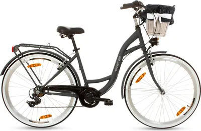 Produktbild von Goetze Mood 28 Zoll City Bike, 18 Zoll Tiefeinsteigerrahmen, 7-Gang Shimano Tourney, V-Bremse, LED-Beleuchtung, Komfortsattel, Rattankorb