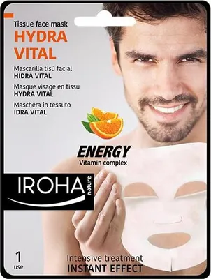 Produktbild von Iroha Nature 8436036431518, Feuchtigkeitsspendende Maske, Männer, Jeder Hauttyp, Anti-Aging, Elastizität, Feuchtigkeitsspendend, Blätter, 23 ml