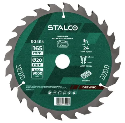 Obrázek produktu pro Kotouč pilový na dřevo Stalco S-34116- 160 x 20 x 2-4 mm 24z