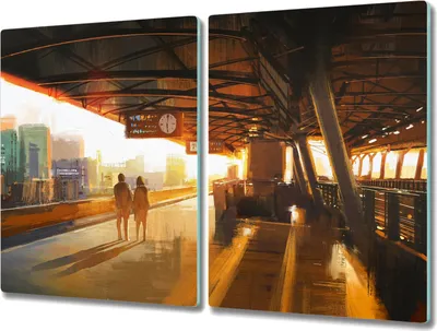 Produktbild von Coloray Hackbrett Herdabdeckplatte 2x40x52 cm Küchenbrett Kochplattenabdeckung Schneidebrett - Paar Sonnenuntergang