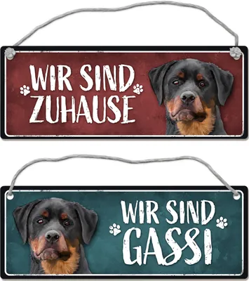 Produktbild von Wir sind Gassi/Zuhause - Rottweiler Wendeschild mit Kordel Schild Türschild