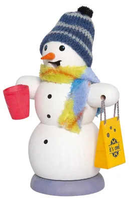 Produktbild von Drechslerei Kuhnert - Räucherfigur Schneemann mit Glühweintasse - Größe ca. 13cm, für Räucherkerzen Größe M (Standard) - 35028