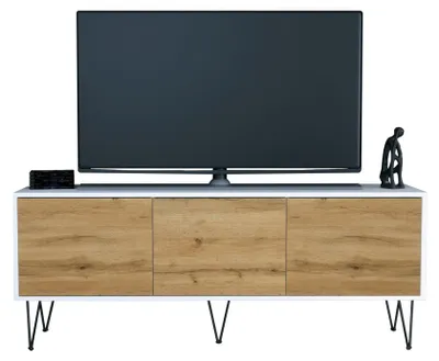 Produktbild von InnoFurn TV-Lowboard Elisa, 3 Türen, Push-to-Open, Weiß matt/Eiche Evoke, 152,5 x 60,5 x 37 cm