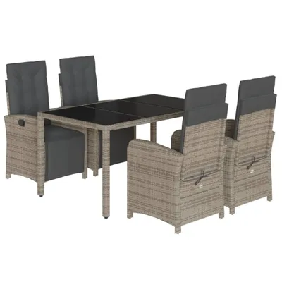 Produktbild von 5-tlg. Garten-Essgruppe mit Kissen Grau Poly Rattan