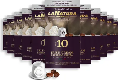 Image de Irish Cream Espresso Crema Café Premium - 110 capsules de café | La Natura Lifestyle Organic 616g| biosourcé | Nespresso®*³ compatible