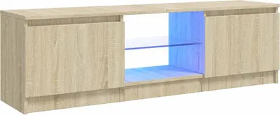A modern TV stand with LED lighting.