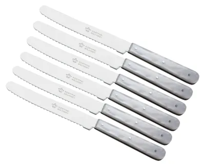 6 Tafelmesser Solingen, gekartelt, 11,5 cm Klinge, Perlmuttimitat