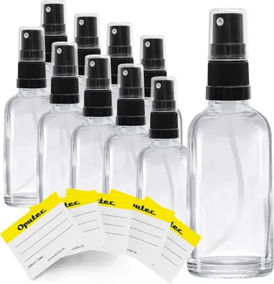 Produktbild von 10 x 30ml Sprühflasche, Klarglas, schwarzer Zerstäuber