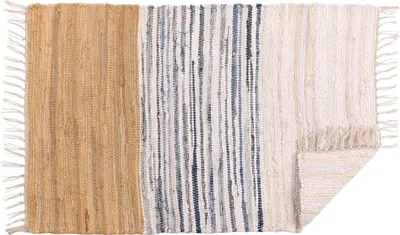 Productafbeelding van Famanu katoenen vloerkleed, 60 x 90 cm - Wasmachinebestendige deurmat voor slaapkamer, woonkamer of keuken - Beige/wit