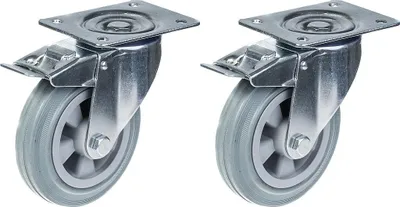 Productafbeelding van 160mm 6" castor grey rubber swivel with brake strong 270kg capacity, set of 2