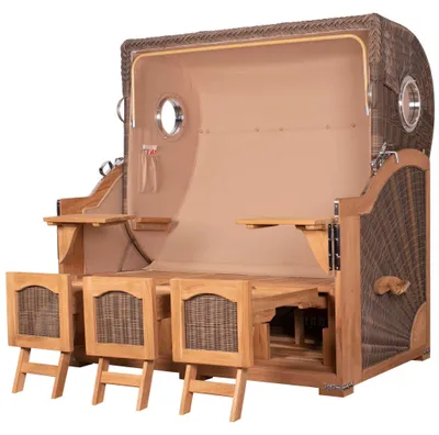 Produktbild von Strandkorb-Set - bene living - Ammersee Grande XXL Teak - PE grau - Modell 586 - inkl. Liftersystem