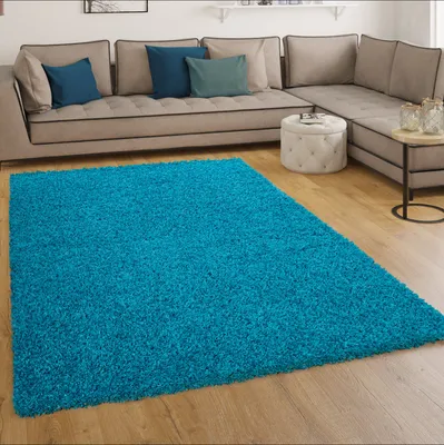 Produktbild von Shaggy Hochflor Langflor Teppich Sky Einfarbig in Türkis Grösse 140x200 cm