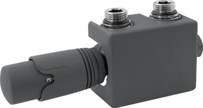A close-up studio shot of a radiator valve set with a thermostat head.