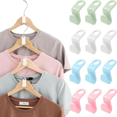 Image de 40 cintres avec crochets de connexion, gain de place - Crochets robustes pour cintres, en plastique, système d'organisation pour placard, disponible en 4 couleurs, pour plus de rangement dans votre armoire