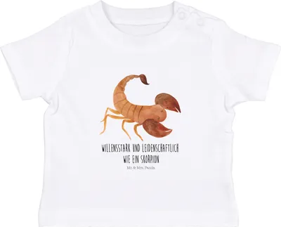 Produktbild von Mr. & Mrs. Panda Organic Baby Shirt Sternzeichen Skorpion 6. - 12. Monat - Weiß - Geschenk, Oktober,  Babyshirt, Kleinkind, Skorpione, T-Shirt, Geburtstag November