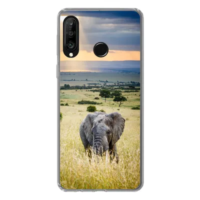 Produktbild von MuchoWow® Handyhülle Schutzhülle Hülle für Huawei P30 Lite Elefant - Tiere - Landschaft - Sonne - Natur Silikon Softcase Handy Hülle - Handyhülle