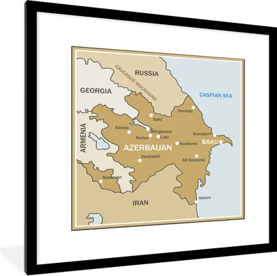 Produktbild von MuchoWow® Gerahmtes Poster Eine Illustration einer Karte von Aserbaidschan 40x40 cm - Poster mit Schwarzem Bilderrahmen Wandposter Rahmen Foto Bilder - Poster - Plakat im Rahmen