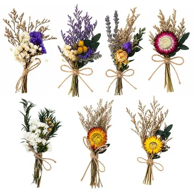 6 Mini-Trockenblumensträuße für DIY, Deko, Hochzeit
