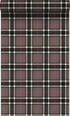 Produktbild von Origin Wallcoverings Öko-Strukturtapete Karomuster Dunkelgrau und Rosa - 347472 - 53 cm x 10,05 m