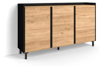 Immagine prodotto di Credenza effetto legno rovere e nero 156x35x91cm con gambe