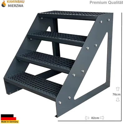 Produktbild von Gitterrost Stahl Wangentreppe 4 Stufen Freistehend Verzinkt & Anthrazit Pulverlackiert - (L x B x H) 82cm x 140cm x 76cm