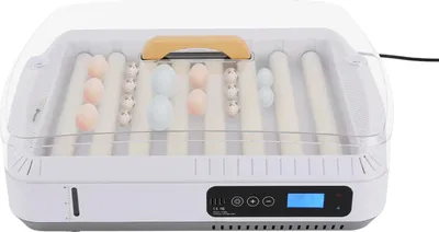 Obrázek produktu pro Inkubátor na 35 vajec – automatické otáčení – regulace teploty a vlhkosti – zástrčka EU – pro slepičí vejce – rozměry 44,5 × 36 × 15,5 cm – bílá barva