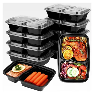 Produktbild von 12 Stück wiederverwendbare 2-Fach Meal Prep Boxen mit Deckel 1000 ml, BPA-frei