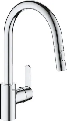 Immagine prodotto di Miscelatore per cucina GROHE Miscelatore per lavello Get, soffione estraibile, bocca a U, 2 tipi di getto, Supersteel, 31484001