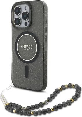 Immagine prodotto di Guess Iml Glitter con cinturino perlato Custodia Magsafe per Iphone 16 Pro - Nero