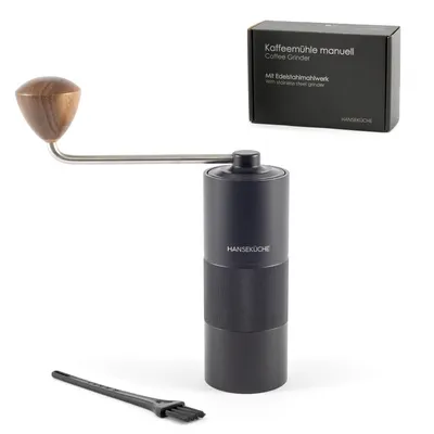 Immagine prodotto di Macinacaffè Hanseküche - Macinacaffè manuale con macinino di precisione in acciaio inox e manico in legno - Macinino a cono per espresso, macinino per espresso, acciaio inox