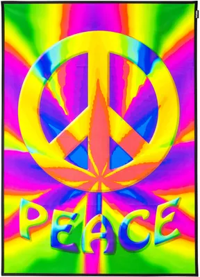 Produktbild von PSYWORK Schwarzlicht Stoffposter Neon "Weed Peace", 1,0x1,4m