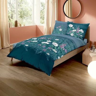 Produktbild von Kaeppel Mako-Satin Bettwäsche Moody Floral türkis 155x220 cm + 80x80 cm
