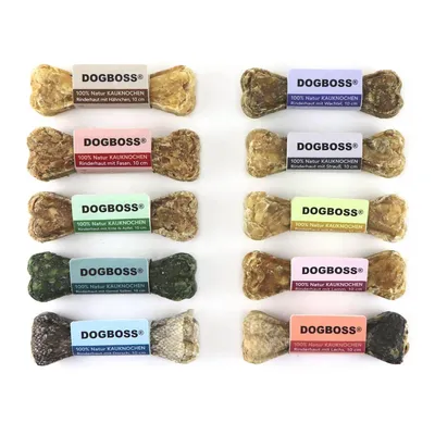 Produktbild von DOGBOSS 100% Natur Kauknochen 10er Probierset 10 cm, speziell für kleine Hunderassen (2-10kg) - 10 verschiedene Geschmackssorten