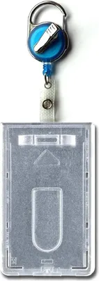 Produktbild von 1x Ausweisset Ausweisjojo BLAU transparent Jojo Krokoclip GÜRTELCLIP Kartenhülle Ausweishülle Daumenschub vertikal für eine Karten