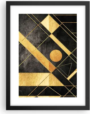 Produktbild von Gerahmtes Poster - Schwarzer Rahmen - Golden Schwarz Figuren - 30x40 cm - Wand Bild - Wanddeko - Wandbilder - Kunstposter - Wandposter - Bilderrahmen - Bilder - Kunstdruck - P2BPA30x40-5089