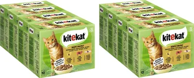 Produktbild von KITEKAT™ Multipack Portionsbeutel Bunte Vielfalt 3 Varietäten Huhn, Rind, Lachs in Sauce 8 x 12 x 85g