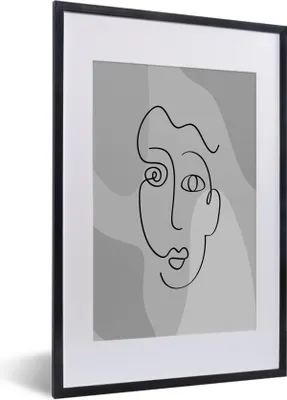 Produktbild von MuchoWow® Gerahmtes Poster Minimalismus - Linienkunst - Schwarz - Weiß 40x60 cm - Poster mit Schwarzem Bilderrahmen Wandposter Rahmen Foto Bilder - Poster in Rahmen
