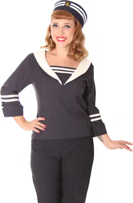 Produktbild von Kaltrina 50er Jahre retro Sailor Style Bluse v. SugarShock, Größe:S, Farbe:schwarz cremé