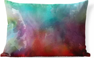 Produktbild von MuchoWow® Outdoor Kissen - Aquarell - Grün - Rot - 50x30 cm - Wetterfest - Lounge Kissen - Sofa kissen - Wohnzimmer Dekoration
