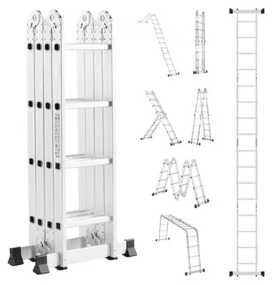 Obrázok produktu pre Univerzálny skladací rebrík 7 v 1, 4 stupne, dosah 4,7 metra, odolný, nastaviteľná výška, bezpečnostná plošina - viacúčelový rebrík pre domácnosť a pracovisko