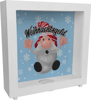Produktbild von Weihnachtsgeld mit kleinem Wichtel Rahmen Spardose aus Holz