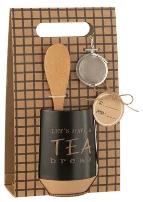 Produktbild von J-Line Teetasse+Löffel+Teekugel Keramik Schwarz