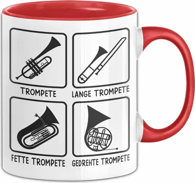 Produktbild von Arten von Trompeten Tasse Geschenk Trompeten-Spieler Geschenkdidee Posaunist (Rot)