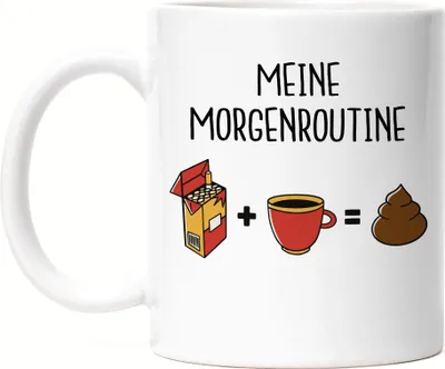 Produktbild von Meine Morgenroutine Kaffee Kippe Gleich Kacken Lustige Tasse Mit Zigaretten Motiv Emoji Geschenkidee Toilettengang