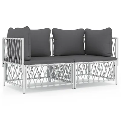 Produktbild von vidaXL 2-tlg. Garten-Lounge-Set mit Kissen Weiß Stahl
