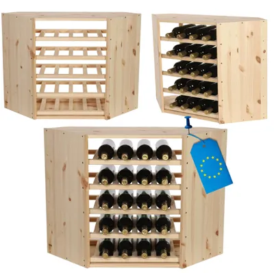 Produktbild von MODO24 Eck-Weinregal 20 Flaschen, Flaschenregal, Weinschrank, Getränkeregal, Kellerregal, Stapelbar, Massivholz, 60x30x30 cm, Natur, RW61