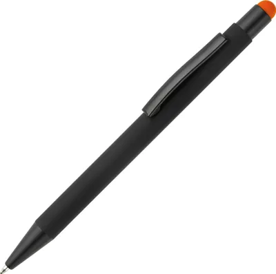Produktbild von 5x Touchpen Kugelschreiber / aus Metall / Farbe: schwarz mit orangen Stylus
