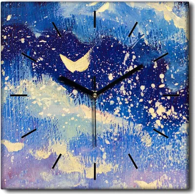 Produktbild von Coloray Uhr auf Leinwand 30x30 cm Wand Uhr Dekoration Wohnzimmer Segeltuch schwarze Hände -Abstraktion Nachthimmel